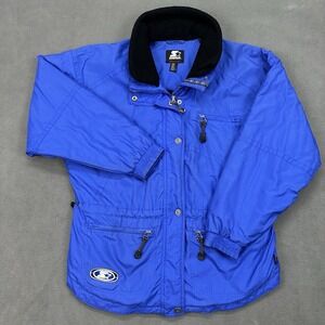 Vintage Starter Women's Ski Puffer Jacket Sz Small‎ Blue/Black Ripstop Snowboard